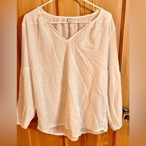 Old Navy White Cotton Gauze V-Neck Peasant Blouse Coastal Boho Balloon Sleeve LG